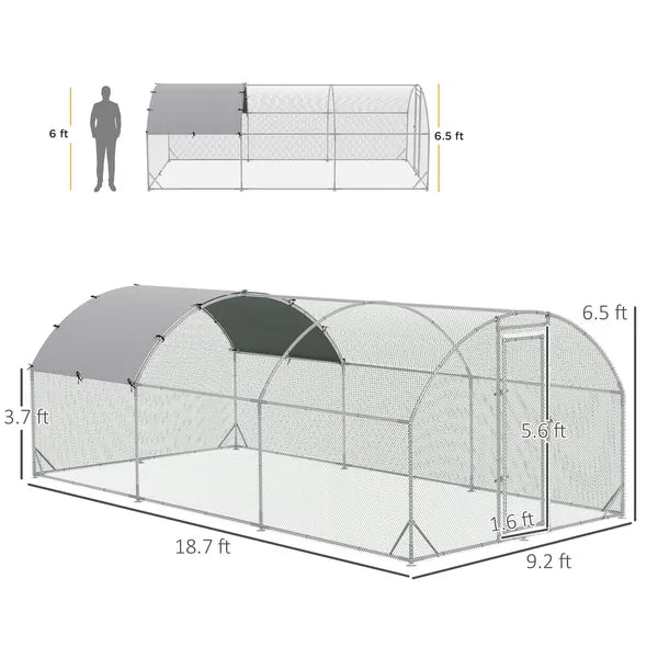 10' x 20' Large Metal Chicken Coop with Run, Walk-in Chicken Pen Chicken Cage with Cover for Outdoor Backyard, Silver - product image 3