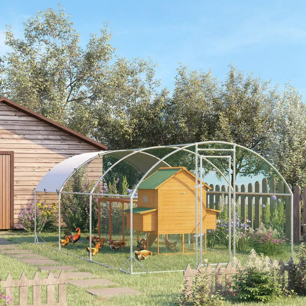 10' x 20' Large Metal Chicken Coop with Run, Walk-in Chicken Pen Chicken Cage with Cover for Outdoor Backyard, Silver - product image 2