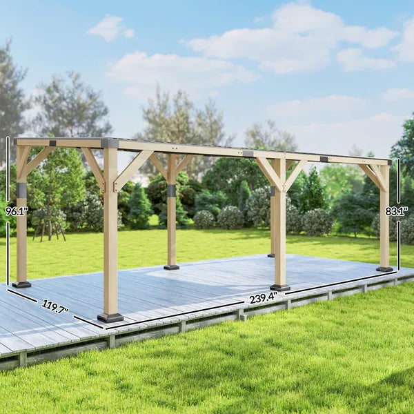 Outsunny 10 ft x 20 ft Wooden Gazebo, Hardtop Lean-to Gazebo Pergola with Galvanized Steel Sloped Roof, Light Walnut - product image 3
