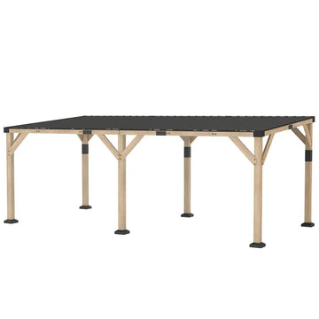 Outsunny 10 ft x 20 ft Wooden Gazebo, Hardtop Lean-to Gazebo Pergola with Galvanized Steel Sloped Roof, Light Walnut - product image 1