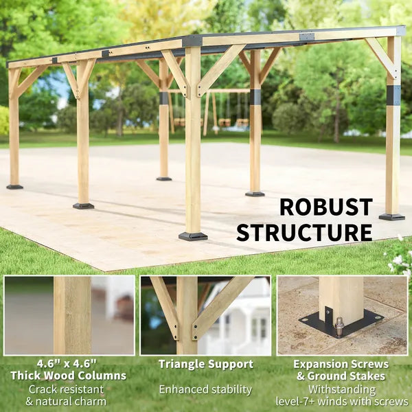 Outsunny 10 ft x 20 ft Wooden Gazebo, Hardtop Lean-to Gazebo Pergola with Galvanized Steel Sloped Roof, Light Walnut - product image 5