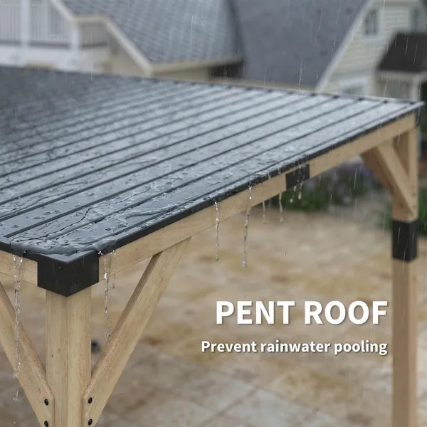 Outsunny 10 ft x 20 ft Wooden Gazebo, Hardtop Lean-to Gazebo Pergola with Galvanized Steel Sloped Roof, Light Walnut - product image 6