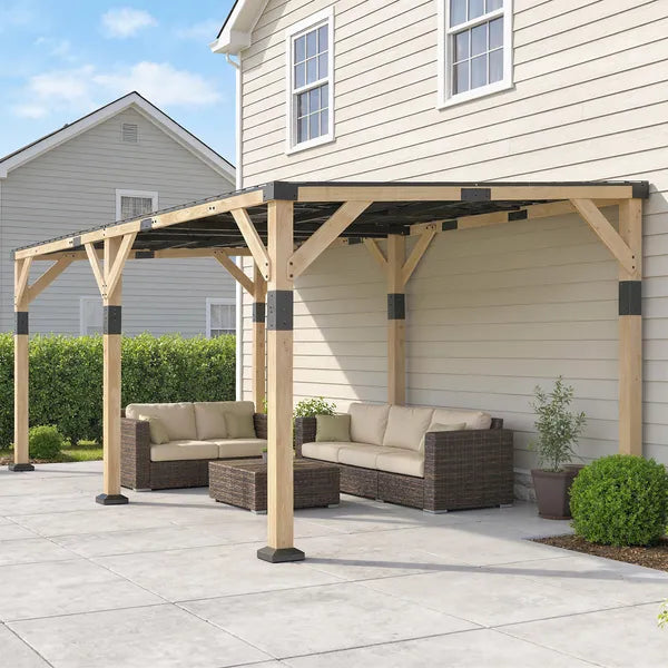 Outsunny 10 ft x 20 ft Wooden Gazebo, Hardtop Lean-to Gazebo Pergola with Galvanized Steel Sloped Roof, Light Walnut - product image 7