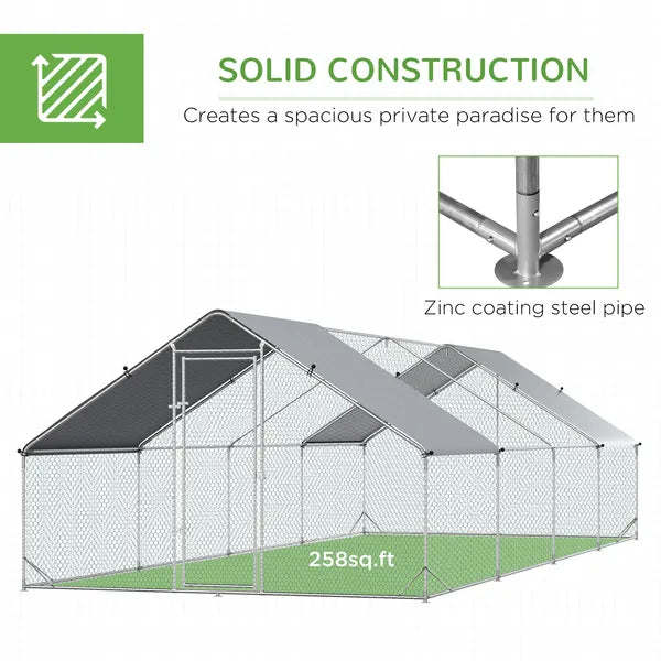 PawHut 10 ft x 26 ft x 6.5 ft Large Metal Chicken Coop with Run, Walk-in Poultry Cage Hen Playpen House with Cover and Lockable Door for Farm - product image 6