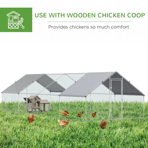 PawHut 10 ft x 26 ft x 6.5 ft Large Metal Chicken Coop with Run, Walk-in Poultry Cage Hen Playpen House with Cover and Lockable Door for Farm - product image 5