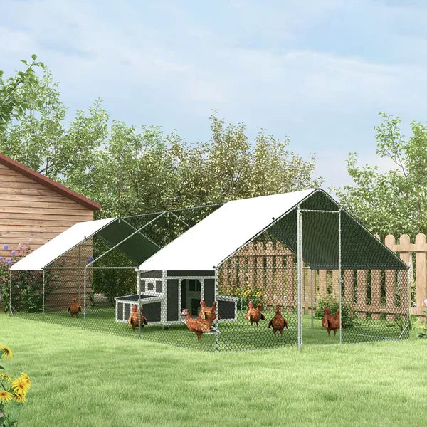 PawHut 10 ft x 26 ft x 6.5 ft Large Metal Chicken Coop with Run, Walk-in Poultry Cage Hen Playpen House with Cover and Lockable Door for Farm - product image 10