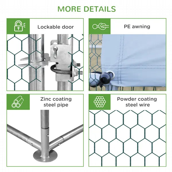 PawHut 10 ft x 26 ft x 6.5 ft Large Metal Chicken Coop with Run, Walk-in Poultry Cage Hen Playpen House with Cover and Lockable Door for Farm - product image 7