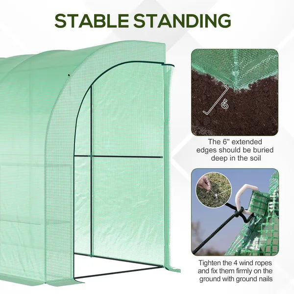 10' x 5' Lean to Green House, Walk-in GreenHouse with 2 Doors and Windows, PE Cover and 3 Shelves, Green - product image 4