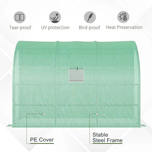 10' x 5' Lean to Green House, Walk-in GreenHouse with 2 Doors and Windows, PE Cover and 3 Shelves, Green - product image 6