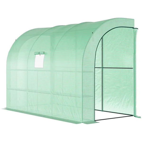 10' x 5' Lean to Green House, Walk-in GreenHouse with 2 Doors and Windows, PE Cover and 3 Shelves, Green - product image 11