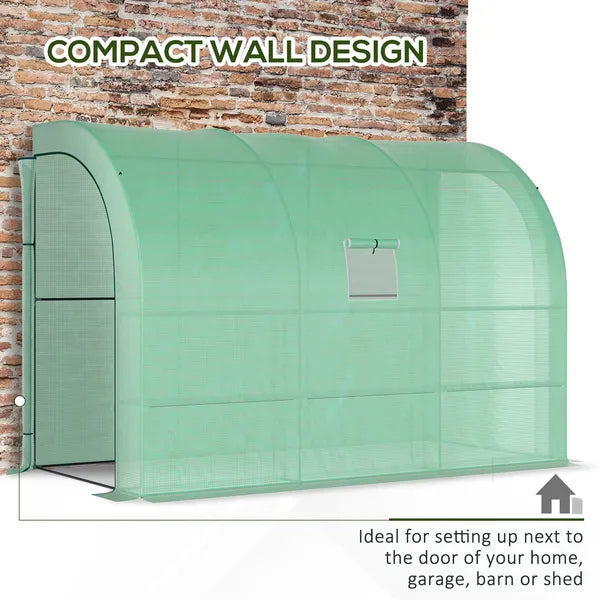 10' x 5' Lean to Green House, Walk-in GreenHouse with 2 Doors and Windows, PE Cover and 3 Shelves, Green - product image 5