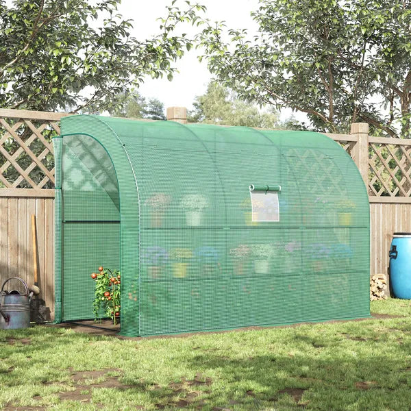 10' x 5' Lean to Green House, Walk-in GreenHouse with 2 Doors and Windows, PE Cover and 3 Shelves, Green - product image 10
