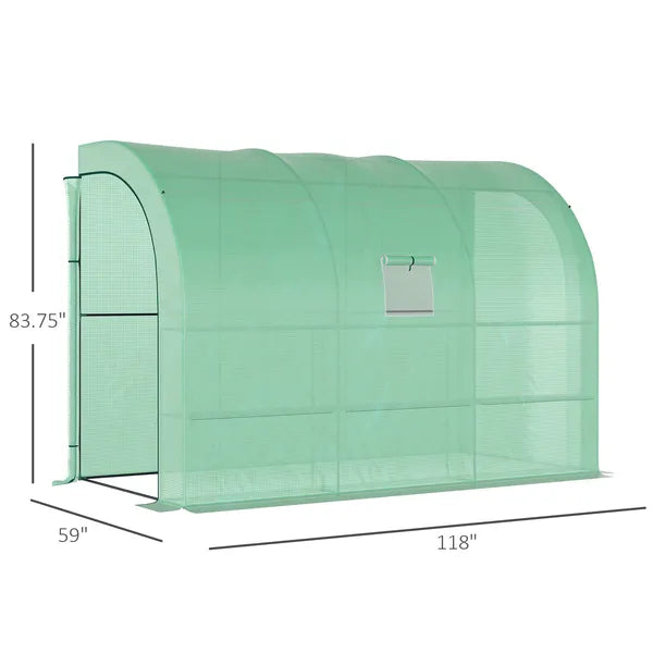 10' x 5' Lean to Green House, Walk-in GreenHouse with 2 Doors and Windows, PE Cover and 3 Shelves, Green - product image 3