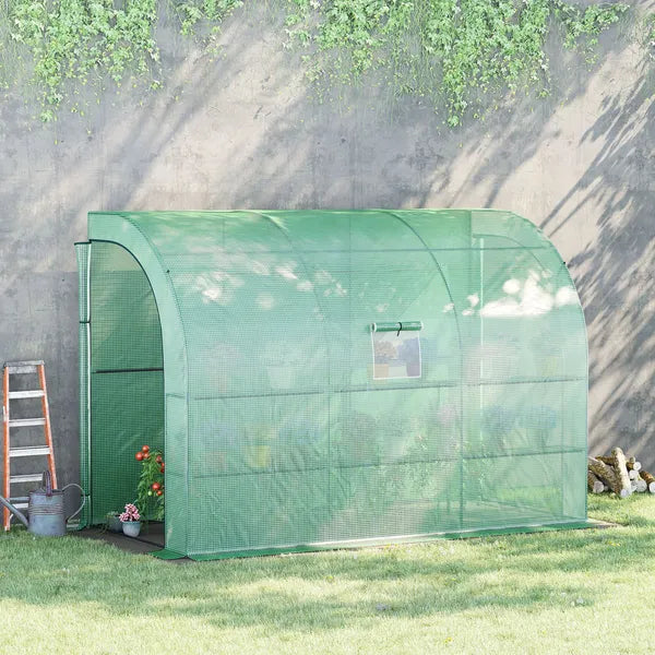 10' x 5' Lean to Green House, Walk-in GreenHouse with 2 Doors and Windows, PE Cover and 3 Shelves, Green - product image 2