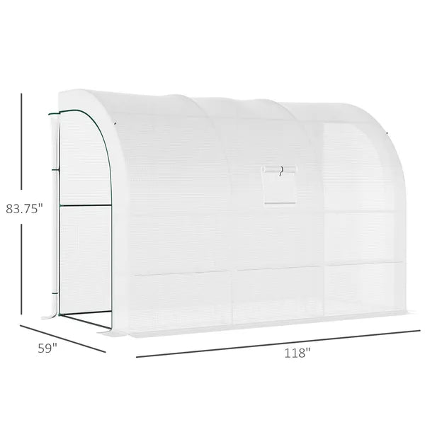 Outsunny 10' x 5' x 7' Lean-to Walk-in Greenhouse, White PE Cover, with 2 Roll-up Doors, Windows and 3 Wire Shelves, Plant Nursery - product image 3