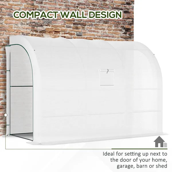 Outsunny 10' x 5' x 7' Lean-to Walk-in Greenhouse, White PE Cover, with 2 Roll-up Doors, Windows and 3 Wire Shelves, Plant Nursery - product image 5