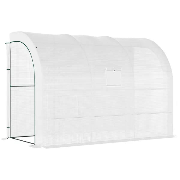 Outsunny 10' x 5' x 7' Lean-to Walk-in Greenhouse, White PE Cover, with 2 Roll-up Doors, Windows and 3 Wire Shelves, Plant Nursery - product image 1