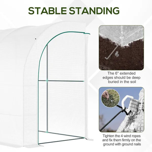 Outsunny 10' x 5' x 7' Lean-to Walk-in Greenhouse, White PE Cover, with 2 Roll-up Doors, Windows and 3 Wire Shelves, Plant Nursery - product image 4