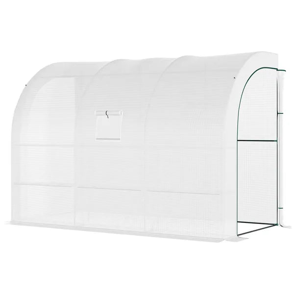 Outsunny 10' x 5' x 7' Lean-to Walk-in Greenhouse, White PE Cover, with 2 Roll-up Doors, Windows and 3 Wire Shelves, Plant Nursery - product image 14
