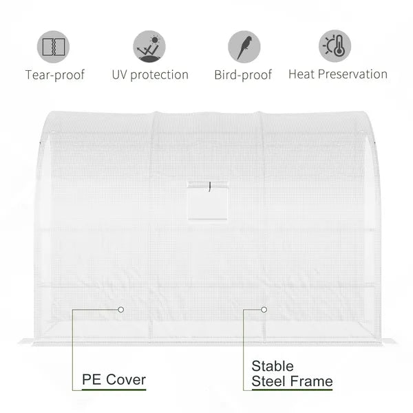 Outsunny 10' x 5' x 7' Lean-to Walk-in Greenhouse, White PE Cover, with 2 Roll-up Doors, Windows and 3 Wire Shelves, Plant Nursery - product image 7
