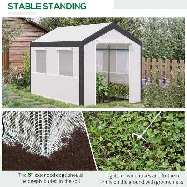 10' x 7' Walk-In Tunnel Greenhouse Garden Hot House withRoll-Up Windows Zippered Door White/Dark Grey Gardening Essentials - product image 6