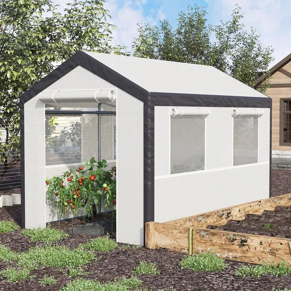 10' x 7' Walk-In Tunnel Greenhouse Garden Hot House withRoll-Up Windows Zippered Door White/Dark Grey Gardening Essentials - product image 2