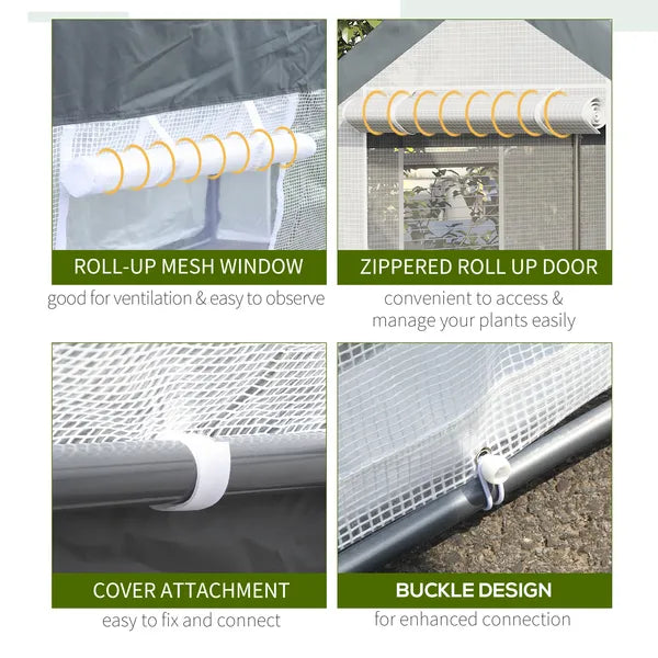 10' x 7' Walk-In Tunnel Greenhouse Garden Hot House withRoll-Up Windows Zippered Door White/Dark Grey Gardening Essentials - product image 5