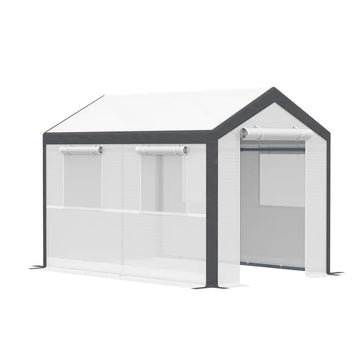 10' x 7' Walk-In Tunnel Greenhouse Garden Hot House withRoll-Up Windows Zippered Door White/Dark Grey Gardening Essentials - product image 1