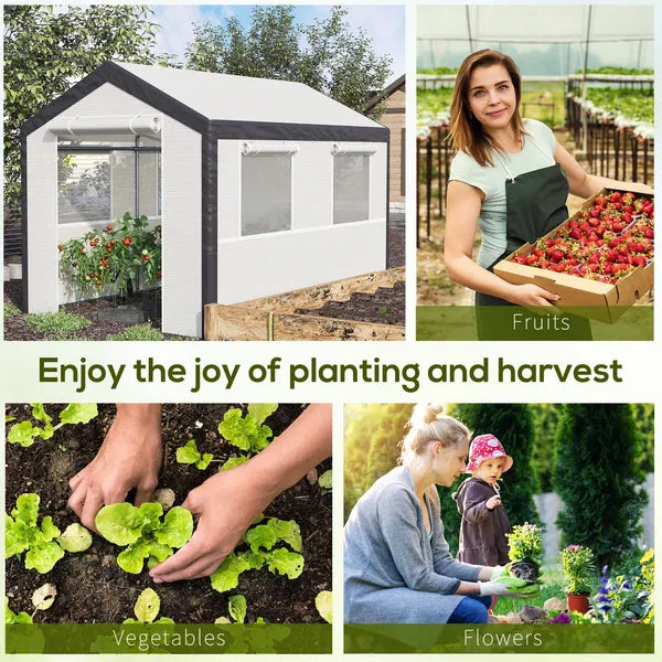 10' x 7' Walk-In Tunnel Greenhouse Garden Hot House withRoll-Up Windows Zippered Door White/Dark Grey Gardening Essentials - product image 7