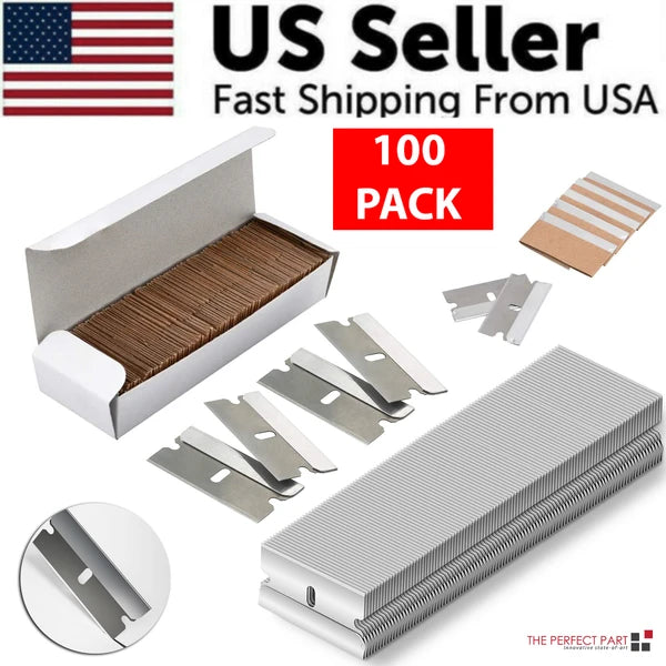 100 Pack Single Edge Razor Scraper Blades for Cleaning and Utility Use