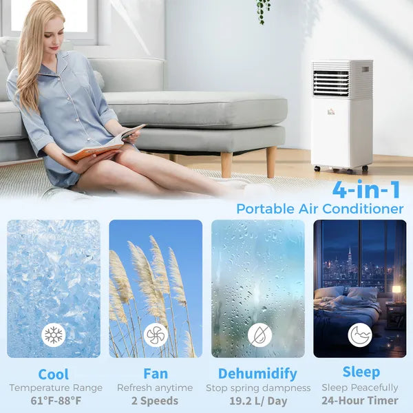 HOMCOM 10000 BTU Mobile Air Conditioner for Cooling and Dehumidifying, Remote Control, 24H Timer, LED Display, White - product image 4