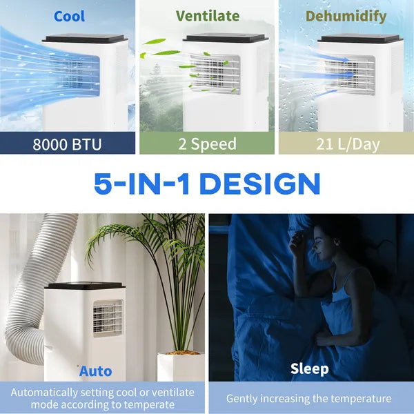 HOMCOM 10,000 BTU Moible Air Conditioner 440 Sq. Ft., Dehumidifier Fan Auto Sleep with 24H Timer On/Off, Window Kit, White - product image 2