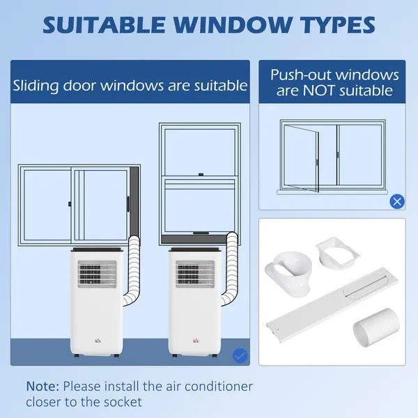 HOMCOM 10,000 BTU Moible Air Conditioner 440 Sq. Ft., Dehumidifier Fan Auto Sleep with 24H Timer On/Off, Window Kit, White - product image 9