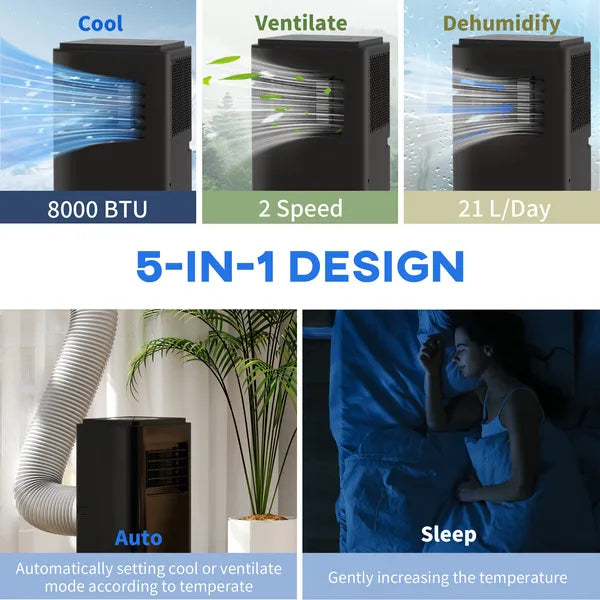 HOMCOM 10000 BTU Portable Air Conditioner, Efficient Cooling for 440 Sq Ft, Dehumidifier, Fan, 24H Timer, Black - product image 2