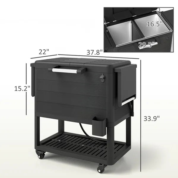 Outsunny 104 Quart Large Capacity Outdoor Cooler Cart, Patio Rolling Ice Chest with Bottle Opener Shelves Wheels, Black - product image 3