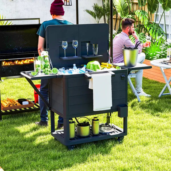 Outsunny 104 Quart Large Capacity Outdoor Cooler Cart, Patio Rolling Ice Chest with Bottle Opener Shelves Wheels, Black - product image 2