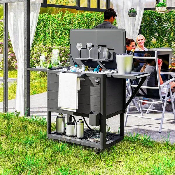 Outsunny 104 Quart Large Capacity Outdoor Cooler Cart, Patio Rolling Ice Chest with Bottle Opener Shelves Wheels, Black - product image 10