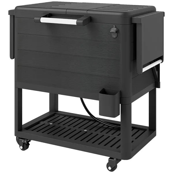 Outsunny 104 Quart Large Capacity Outdoor Cooler Cart, Patio Rolling Ice Chest with Bottle Opener Shelves Wheels, Black - product image 1