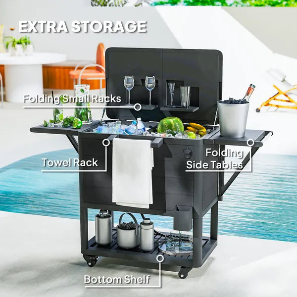 Outsunny 104 Quart Large Capacity Outdoor Cooler Cart, Patio Rolling Ice Chest with Bottle Opener Shelves Wheels, Black - product image 6