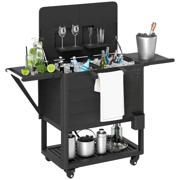 Outsunny 104 Quart Large Capacity Outdoor Cooler Cart, Patio Rolling Ice Chest with Bottle Opener Shelves Wheels, Black - product image 11