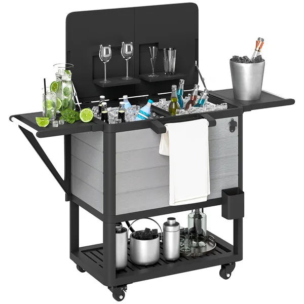 Outsunny 104 Quart Large Capacity Outdoor Cooler Cart, Patio Rolling Ice Chest with Bottle Opener Shelves Wheels, Gray - product image 11