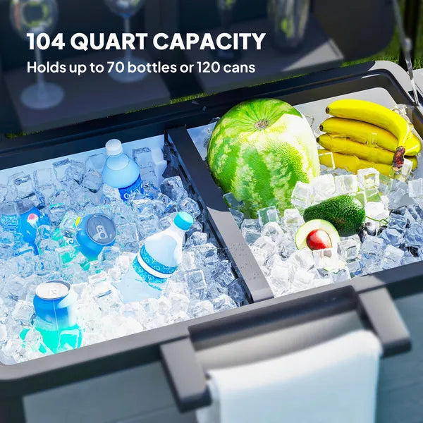 Outsunny 104 Quart Large Capacity Outdoor Cooler Cart, Patio Rolling Ice Chest with Bottle Opener Shelves Wheels, Gray - product image 4