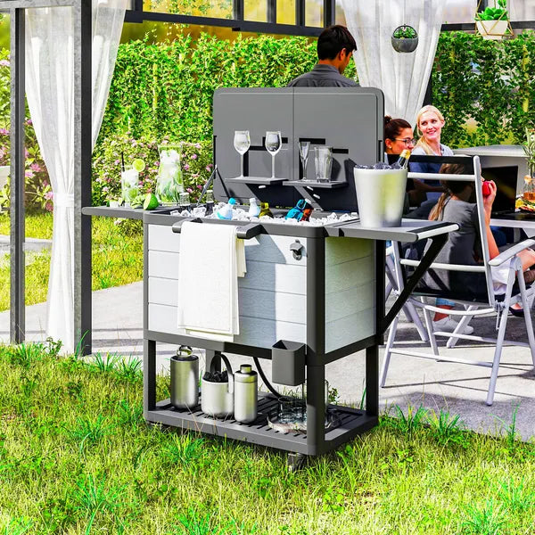 Outsunny 104 Quart Large Capacity Outdoor Cooler Cart, Patio Rolling Ice Chest with Bottle Opener Shelves Wheels, Gray - product image 10