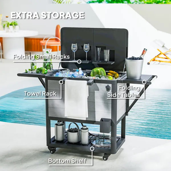 Outsunny 104 Quart Large Capacity Outdoor Cooler Cart, Patio Rolling Ice Chest with Bottle Opener Shelves Wheels, Gray - product image 6
