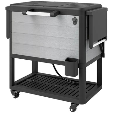 Outsunny 104 Quart Large Capacity Outdoor Cooler Cart, Patio Rolling Ice Chest with Bottle Opener Shelves Wheels, Gray - product image 1