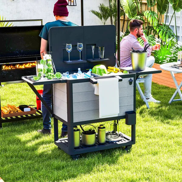 Outsunny 104 Quart Large Capacity Outdoor Cooler Cart, Patio Rolling Ice Chest with Bottle Opener Shelves Wheels, Gray - product image 2