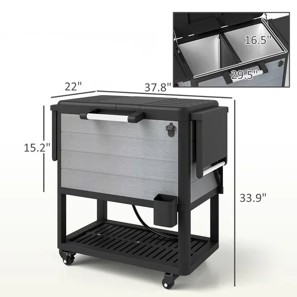 Outsunny 104 Quart Large Capacity Outdoor Cooler Cart, Patio Rolling Ice Chest with Bottle Opener Shelves Wheels, Gray - product image 3