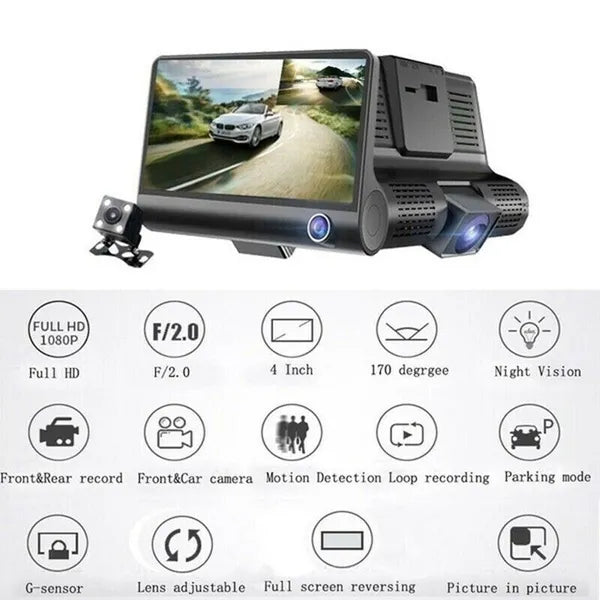 4 Inch 3 Channel 1080P Dash Cam with Front Cabin and Rear Cameras - product view 8