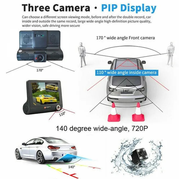 4 Inch 3 Channel 1080P Dash Cam with Front Cabin and Rear Cameras - product view 6
