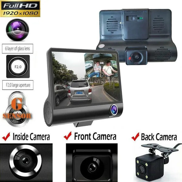 4 Inch 3 Channel 1080P Dash Cam with Front Cabin and Rear Cameras - product view 3